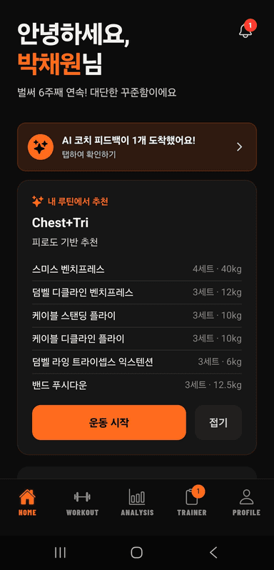 AI 맞춤 운동 추천